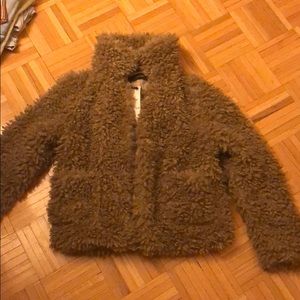 Zara fluffy coat beige brown jacket